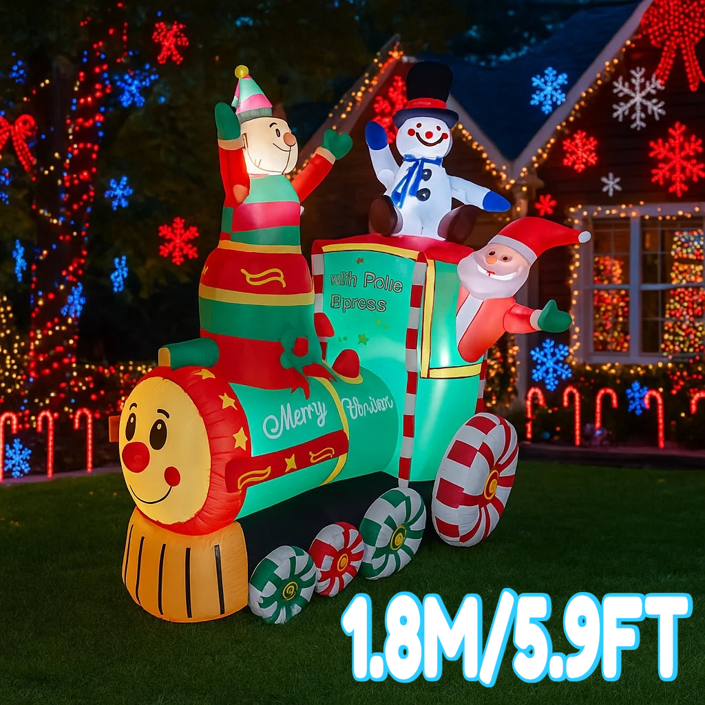 Santa'S Elves Holiday Lighting & Decor Llc - 1.8M/5.9FT Inflatable Santa Claus Elf Snowman