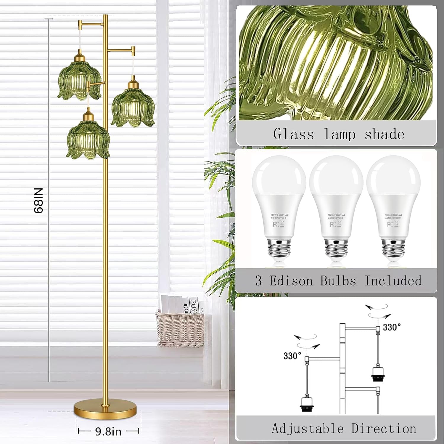 Vintage Gold Glass Floor Lamp  - Lighting Decorative บทวิจารณ์และราคา