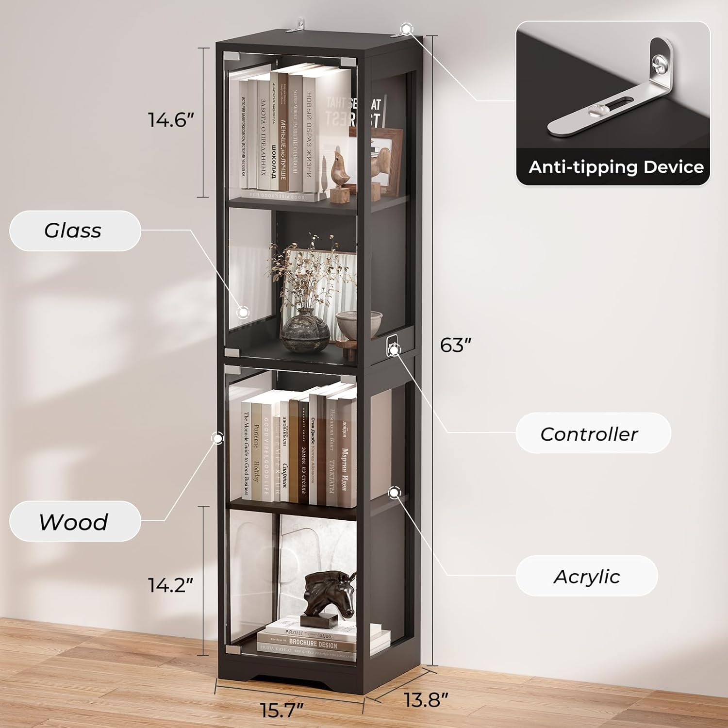 Glass Display Cabinet with 3 C - Lighting & Home Decor Studio บทวิจารณ์และราคา