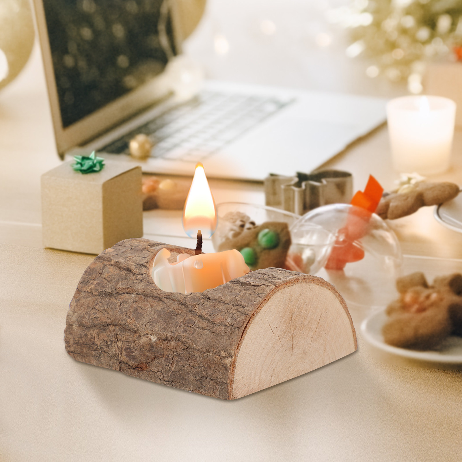 2Pcs Tree Bark Wood Holder Sol - Lighting Decoration Stand บทวิจารณ์และราคา