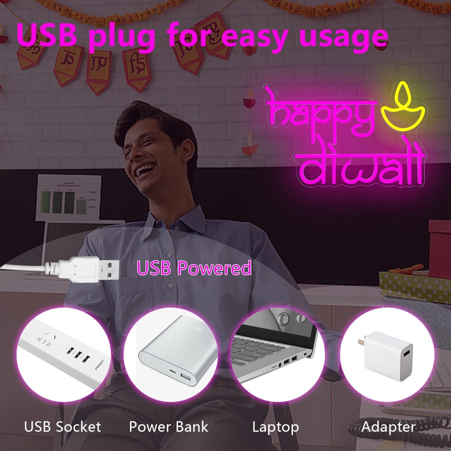 Happy Diwali Neon Sign USB Pow - Lighting Decor For Home บทวิจารณ์และราคา