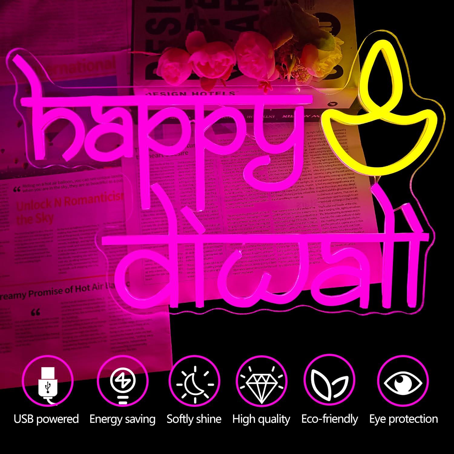 Happy Diwali Neon Sign USB Pow - Lighting Decor For Home บทวิจารณ์และราคา