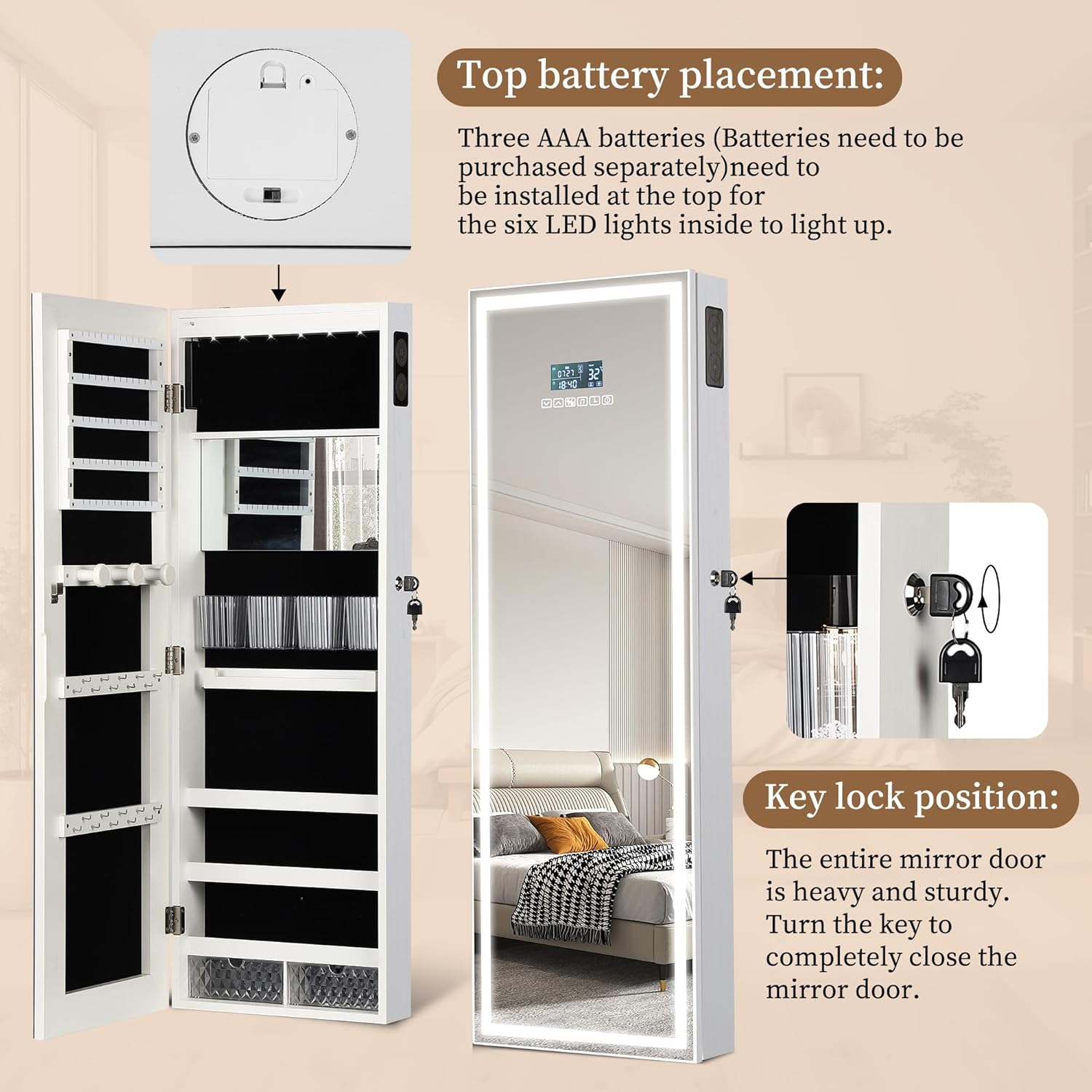 LED Mirror Jewelry Cabinet wit - Lighting & Home Decor Studio บทวิจารณ์และราคา
