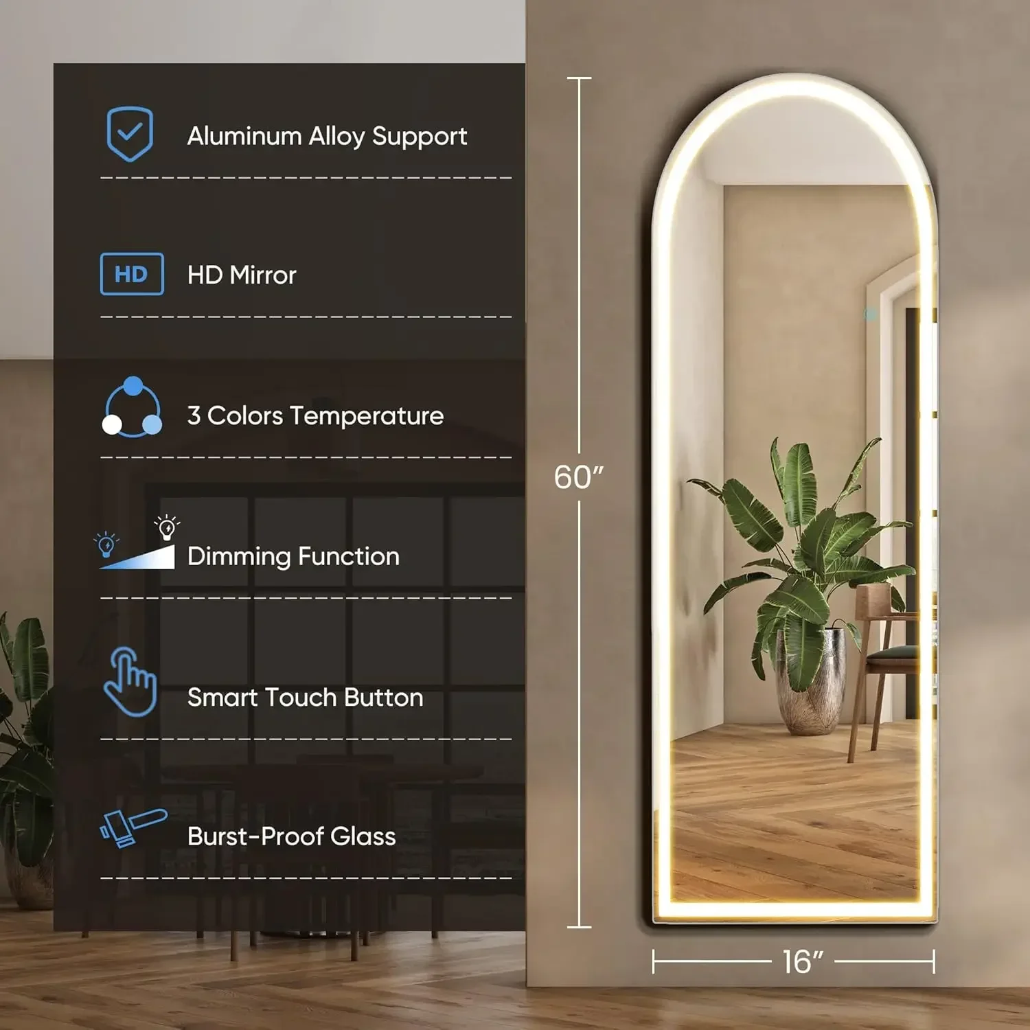 Full Body Wall Mirror with LED - Lighting Decoration Stand บทวิจารณ์และราคา