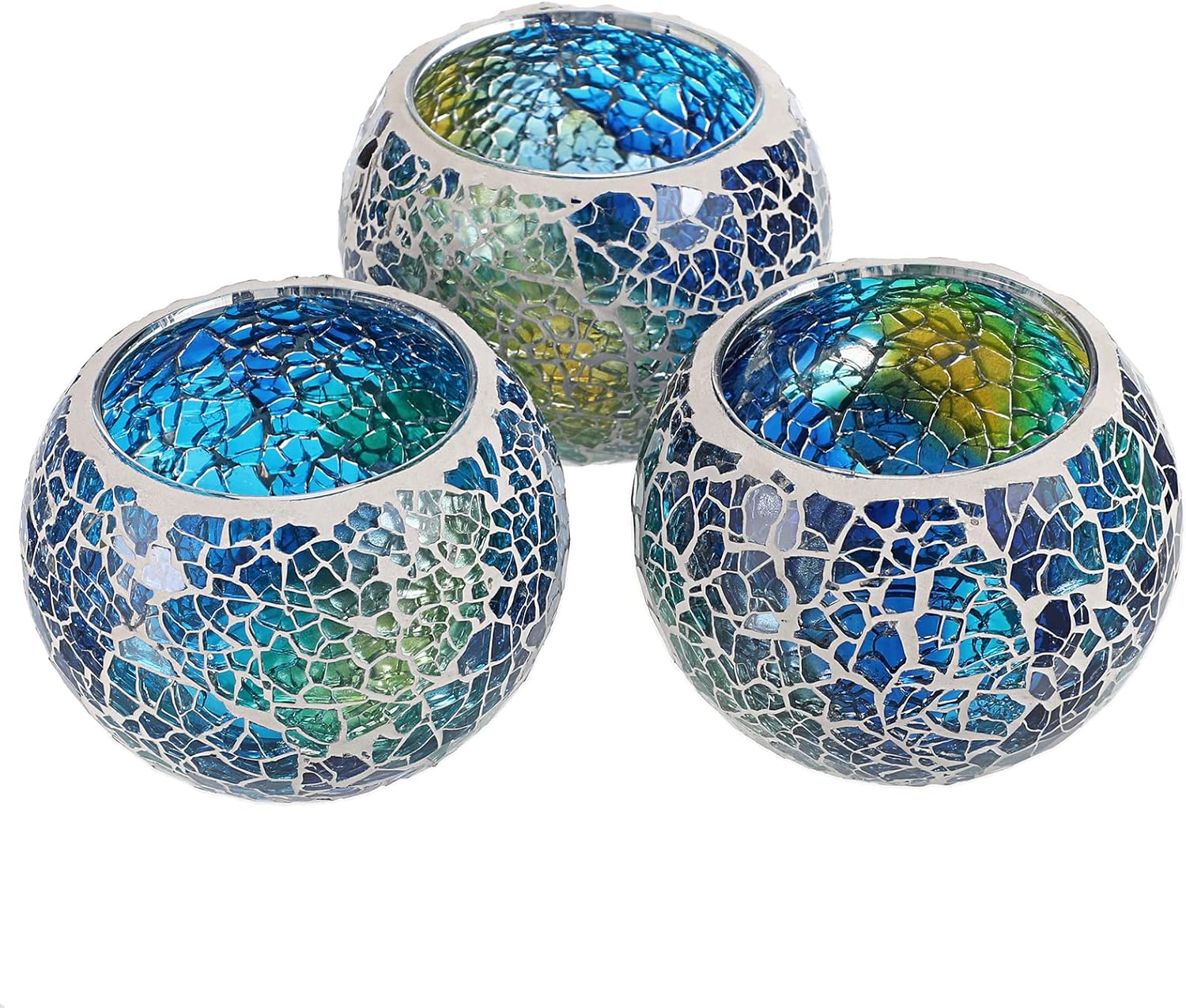 Set of 3 Blue Mosaic Glass Tea - Lighting Decoration Stand บทวิจารณ์และราคา