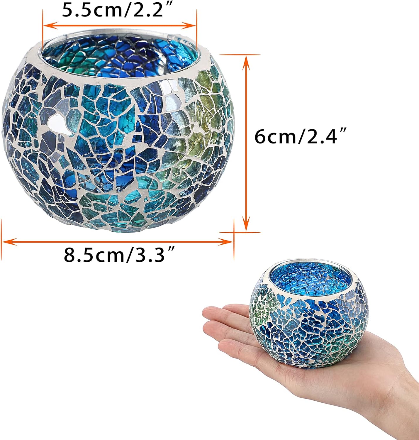 Set of 3 Blue Mosaic Glass Tea - Lighting Decoration Stand บทวิจารณ์และราคา