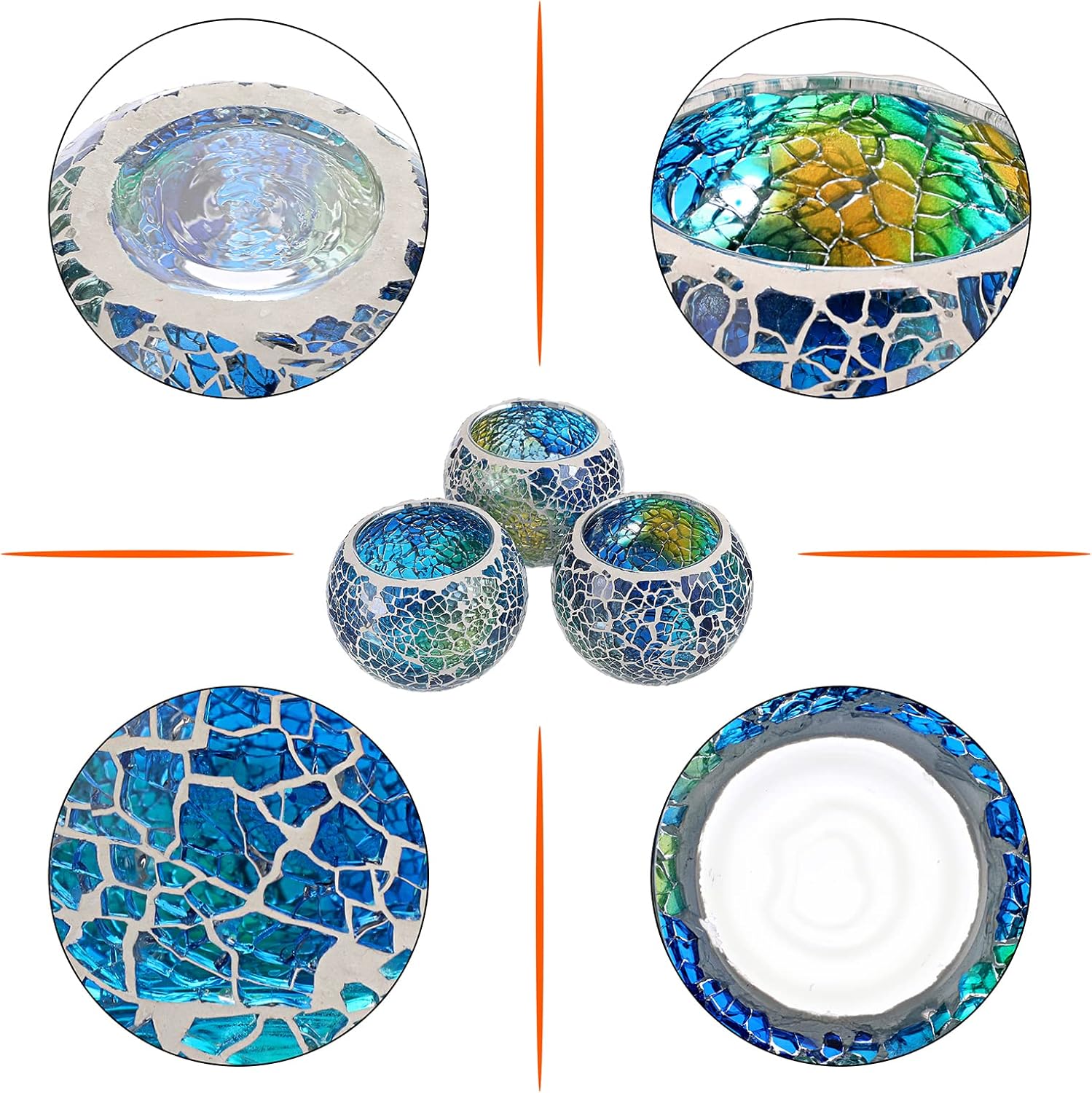 Set of 3 Blue Mosaic Glass Tea - Lighting Decoration Stand บทวิจารณ์และราคา