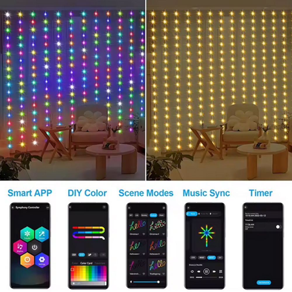 3M RGB Smart LED Curtain Light - Lighting Decor Bedroom บทวิจารณ์และราคา