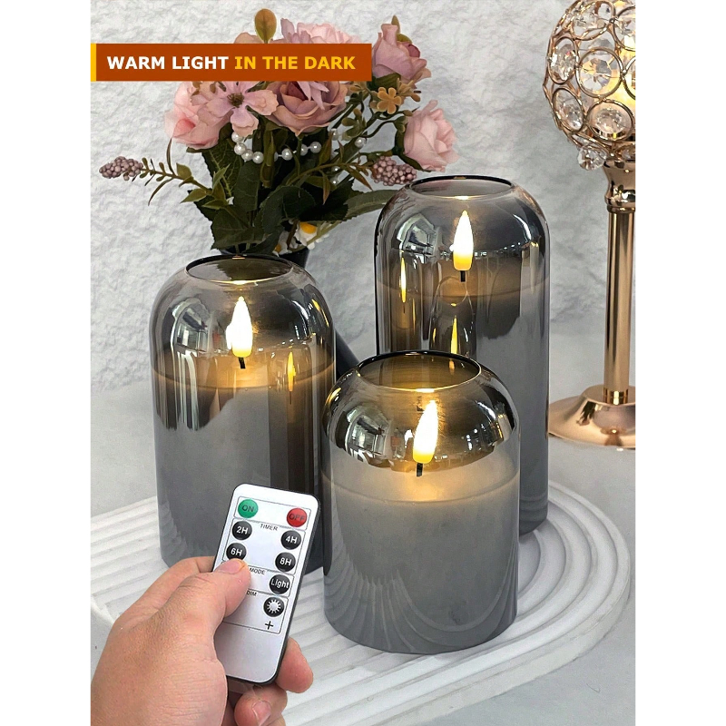 3 Pack Grey Flameless LED Cand - Led Lighting Decor บทวิจารณ์และราคา